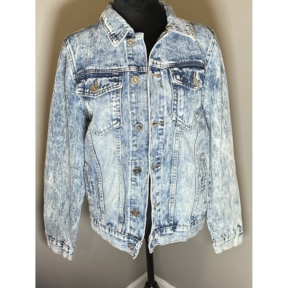 Reason New York Mens Size Small S Distressed Denim Button Up Jacket Acid Wash
